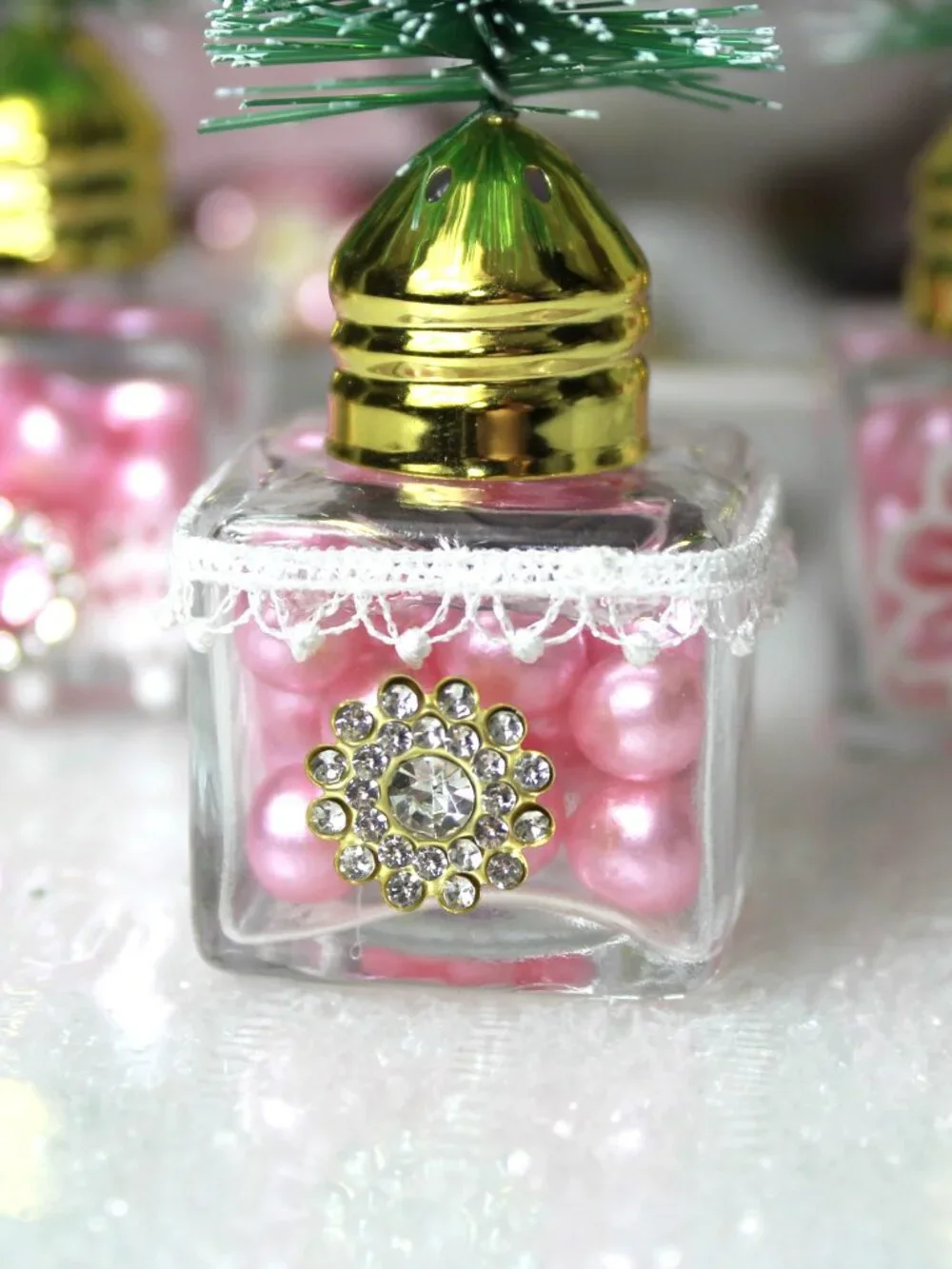 Shabby Chic Pink Christmas Bottle Brush Tree Set - Vintage Style - Salt & Pepper